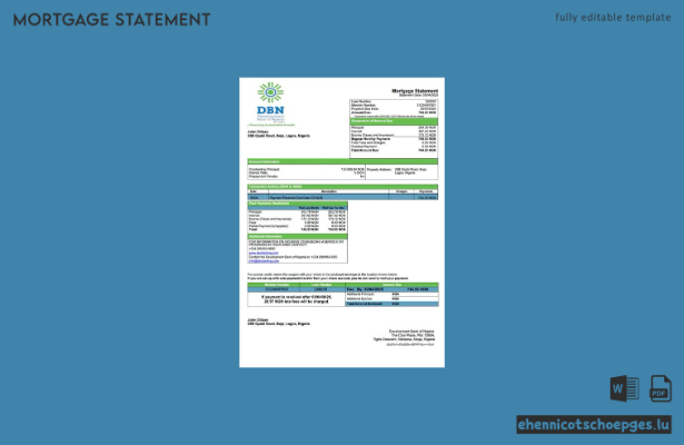 Beispielansicht eines Hypothekenauszugs der Nigeria Development Bank of Nigeria (Word- und PDF-Format)